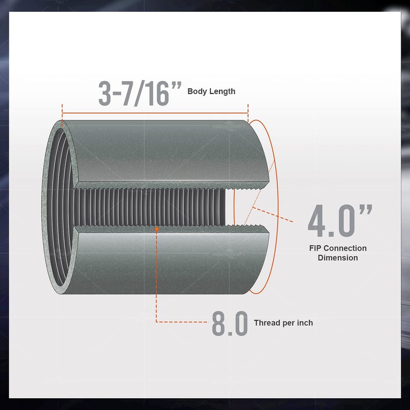 SUPPLYGIANT موصل فولاذي مستقيم بحجم 4" من Supply Giant NDUU0400 مع طلاء أسود - Image 4